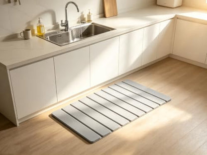 Foldable Stone Bath Mat Quick Dry Non-Slip 23.6 x 15.5 in Bathroom | Foldable Stone Bath Mat with Non-Slip, Diatomaceous Earth Bath Mat with Non-Slip Mat,Quick Dry, Stone Material, Bathroom Use - color: Light Grey