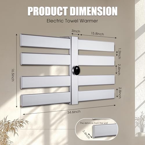 K&KALONZO Electric Towel Warmer Wall Mount Heated Rack Timer, 8-Bar,Silver | Fast Heat in 2 Min, 3 Heat Levels, Anti-Scald, NTC Safety, Plug-in/Hardwired Aluminum Towel Warmer for Bathroom - color: Silver, size: 8-Bar