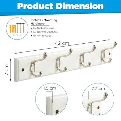 GlazieVault Coat Hooks Wall Mounted - MDF Board Nickel Hook Coat Rack(2 Pack) - Heavy Duty White -Coat Hooks for Wall Clothes Hooks and Wall Hooks - style: White MDF Nickel