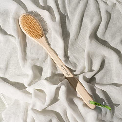 EcoTools Bath Bristle Brush, Back Scrubber for Shower with Long Handle | Smooth skin daily, body brush for showering with bamboo handle, vegan, cruelty-free, nylon bristles, back brush for shower - size: 1 Count (Pack of 1)