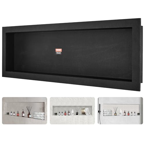 VEVOR Shower Niche Ready for Tile 16" x 50", Single Shelf Organizer, Square Corners Wall-inserted Niche Recessed, Sealed Protection Modern Soap Storage Niche for Shower Bathroom, Black - size: 16x50''