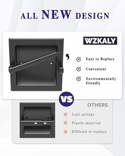 Recessed Toilet Paper Holder Wall Mount Matte Black Stainless Steel | Post Pivoting Design Easy to Change Roll, in Wall Toilet Paper Holder for Mega Roll for Bathroom Contemporary Hotel Style - color: Black