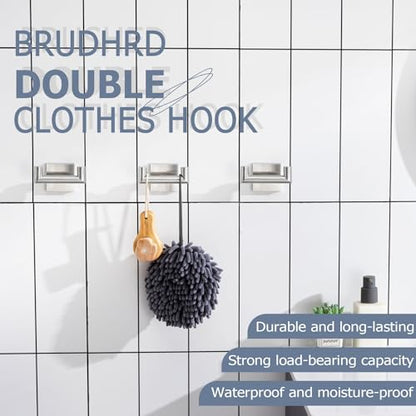 KOKOSIRI Robe Hook Bathroom Double Towel Coat Hooks for Bath Kitchen Wall Mounted, 3 Pack Brushed Nickel Stainless Steel B1015BR-P3 - color: Brushed Nickel, size: 3 Pack