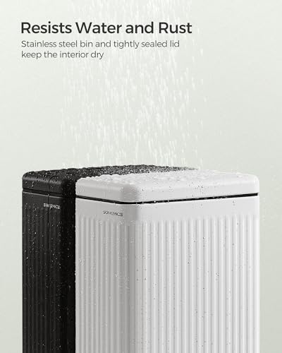 SONGMICS Bathroom Trash Can, 2.6-Gallon (10 L) Trash Bin with Lid, Slim for Small Spaces, Stainless Steel Garbage Can, Soft Close, White ULTB562W01 | Slim Bin for Small Spaces, Soft Close, Matte White, PATIA Collection ULTB562W01 - color: White, style: 2.