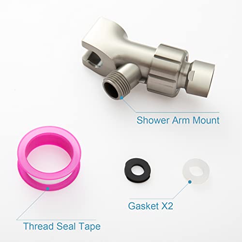 OFFO Shower Head Holder with Solid Metal Ball for Handheld Shower Head, Brushed Nickel Adjustable Shower Arm Mount for Connecting Shower Arm and Shower Hose, 1/2 in IPS Female Inlet and Male Outlet - style: Brushed Nickel