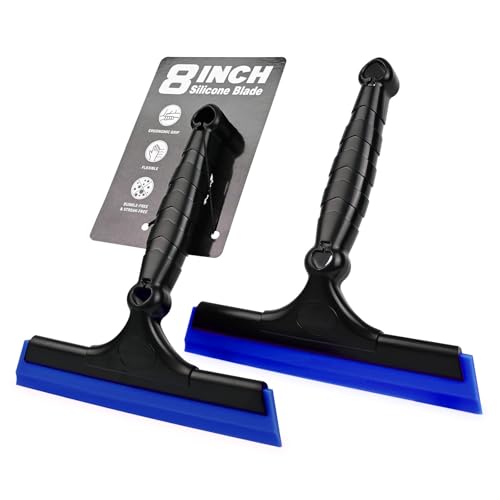 EHDIS 2PCS Flexible 8-Inch Silicone Squeegee Window Tint Tool Auto Water Blade, Shower Squeegee for Car Windshield, Glass, Tiles, and Smooth Surfaces (Blue) - color: Blue