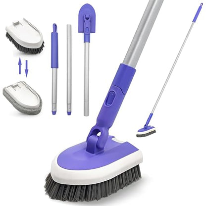 Tile Tub Scrubber Brush, Shower Scrubber Cleaning Brush with Long Handle | 2 Detachable Cleaning Heads, 180° Swivel Head for Cleaning Bathroom Kitchen Wall Tub Tile Shower