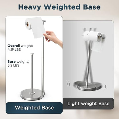 theaoo Heavy-Duty Toilet Paper Holder Stand, Bathroom Storage, Silver | Freestanding Toilet Tissue Paper Roll Holder with Reserve Storage. Stainless Steel Stand For Bathroom, Holds Extra Rolls - color: Silver