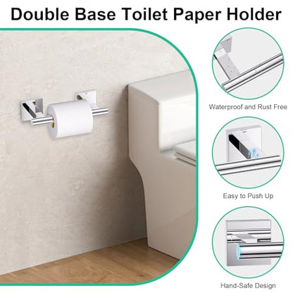 Chrome Bathroom Hardware Towel Bar Set, 5 Pieces Double Dase Toilet Paper Holder Towel Holder Set, 23.6 Inch Stainless Steel Towel Rack for Bathroom Wall Mount - color: Polished Chrome, size: 5pieces B