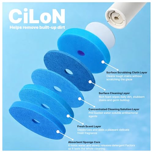CiLoN 24 Pack Disposable Toilet Bowl Brush Refills Only for Auto-Open Lid | Wall-Mounted Disposable Toilet Cleaning Set For Touch-Free Space-Saving Hygienic Modern Bathrooms (Ocean Breeze + 24 Sponge) - size: 24 Refills + Ocean Breeze