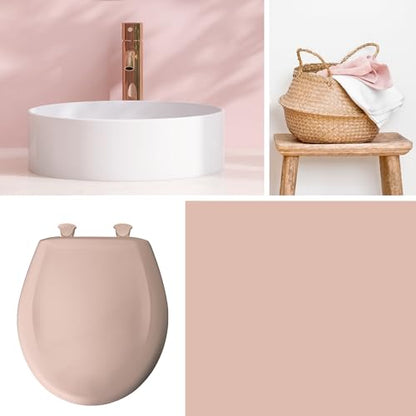 Bemis Classic Colors Slow Close Toilet Seat, Easy Clean Hinges and Durable Plastic Seat, Made in USA, Round, Venetian Pink - color: Venetian Pink, size: Round