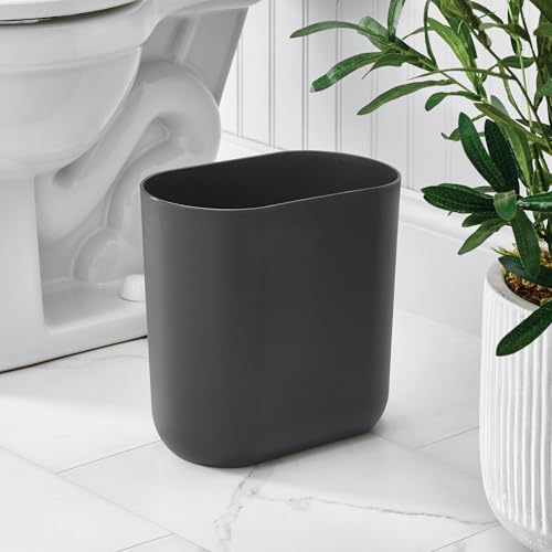 iDesign Small Slim Plastic Bathroom Trash Can, Gray | Bedroom, Office, Desk, Dorm - color: Charcoal, style: Pack of 1