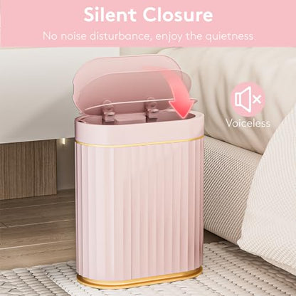 ELPHECO Sensor Trash Can with Lid, 2 Gallon, Bathroom Trash Bin, Pink Gold | Automatic Garbage Can, Waterproof Plastic Wastebasket, Slim Bin for Dorm Room, Bathroom and Office - color: Pink Gold