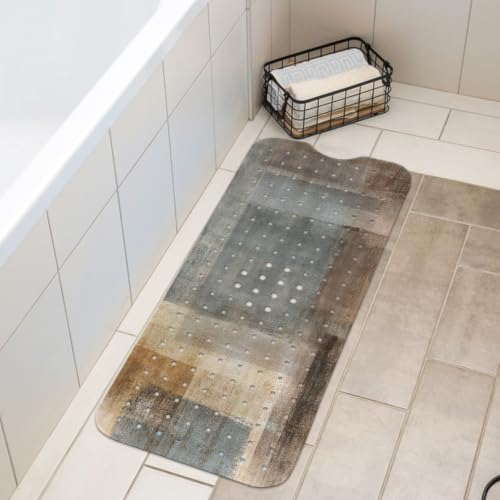 LNOND Brown Grey Bathtub Mat Non Slip, 40 X 16 Inch Tub Mat for Bathroom, Abstract Art Bath Tub Shower Mat with Drain Holes and Suction Cups - color: Brown Grey Abstract