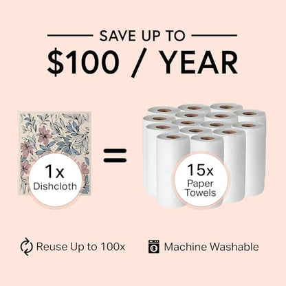 Swedish Wholesale Dishcloths Reusable 8" x 7" Sponge Cloths, Bulk 10 Pack of High Absorbent Cellulose Dish & Kitchen Cleaning Hand Towels, Wring to Dry & Machine Wash, Odor Resistant, Mini Flower - color: Mini Flower