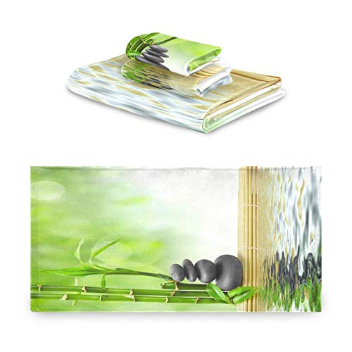 ALAZA Towel Bathroom Sets, Zen Stone with Bamboo Leaves Towels 3-Piece 1 Bath Towel 1 Washcloth 1 Hand Towel, Bath Towel Set of 3 Soft Multifuntion for Home - color: Multi12