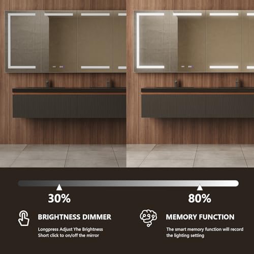84" W Smart Lighted Medicine Cabinet with Mirror for Bathroom, Recessed/Surface Mount Medicine Cabinet with Anti-Fog, 1800W Charging Station, USB Ports, 3 Color Lights