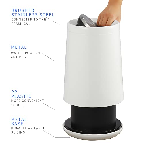 Household Swing White Bathroom Trash Can，Brushed Stainless Steel，10 L/3 Gallen，Garbage Can with Flipping Lid， for Indoor or Commercial Use, Kitchen,Modern，Living Room,Bedroom