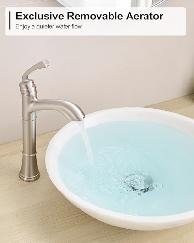 Brass Vessel Sink Faucet Brushed Nickel, Single Handle Tall Faucet for Bathroom Sink One Hole with Pop-Up Drain & Water Hoses, Save Water - color: Brushed Nickel