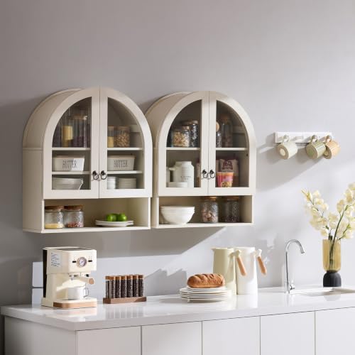 IFGET Bathroom Arched Wall Cabinet, 23.6'' Wide Medicine Cabinet with Adjustable Shelves & Acrylic Glass Doors, Over The Toilet Storage Wall Mount Cabinet for Laundry Room,Kitchen & Living Room, Cream - color: Cream