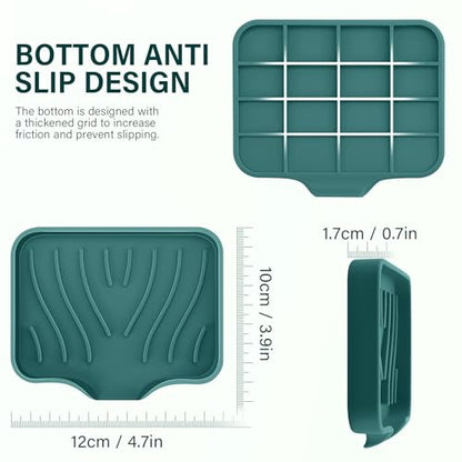 2PCS Self Draining Soap Holder,Spofit Silicone Soap Dish, Suitable for for Kitchen, Bathroom, Shower, Bath Tub,Soap Container (Green) - color: Green