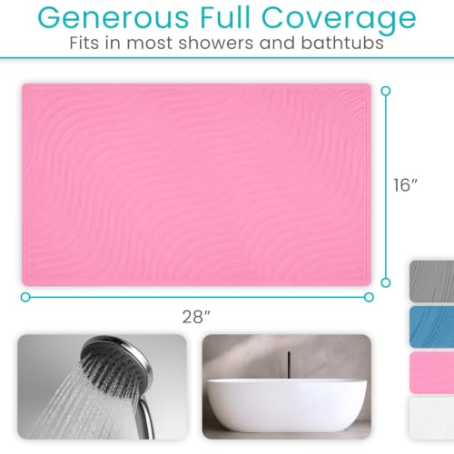 Vive Non-Slip Bath Mat with Suction Cups - 28" x 16" Extra Large Rubber Mat | For Safety & Comfort - Patented Grip Prevents Slips and Falls for Kids, Elderly, Men, Women - XL Non Skid Shower & Tub Cover - color: Pink