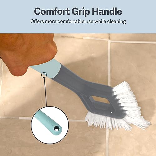 Casabella Smart Scrub Heavy-Duty Tile and Grout Brush for Tile Joints, Grout Cleaner Brush with Nonslip Handle, Gray/Aqua - size: Heavy Duty Grout Brush, style: Heavy Duty Grout