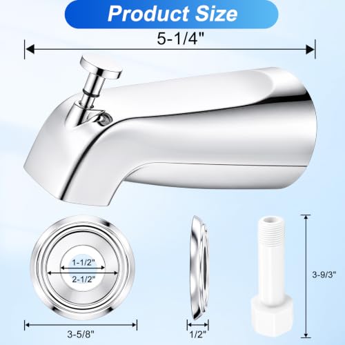 Universal Polished Chrome Tub Spout with Diverter, Metal Cover and Adapter | Pull Down Bathroom Tub Faucet Replacement, for 1/2" Copper Pipe, 1/2" IPS & 3/4" IPS threaded, Bathtub Spout with Hex Wrench - color: Chrome