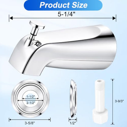 Universal Polished Chrome Tub Spout with Diverter, Metal Cover and Adapter | Pull Down Bathroom Tub Faucet Replacement, for 1/2" Copper Pipe, 1/2" IPS & 3/4" IPS threaded, Bathtub Spout with Hex Wrench - color: Chrome