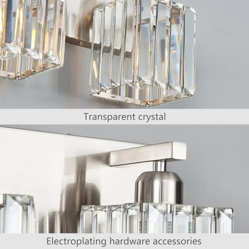 Modern Vanity Light 2-Lights Brushed Nickel Vanity Light Crystal Bathroom Wall Light Bathroom Light Fixtures - color: Nickel Straight, size: 2-light