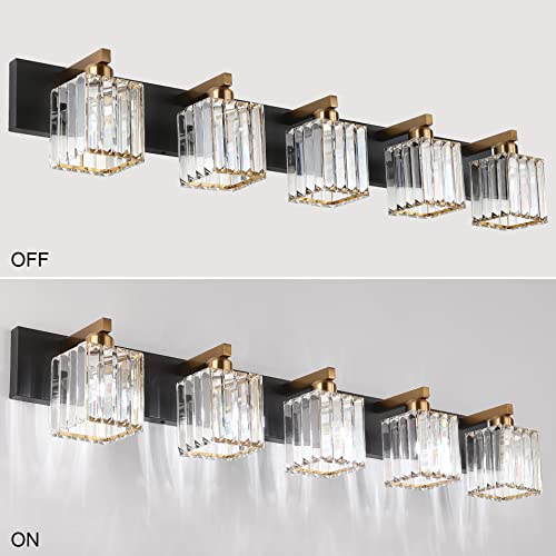 Aipsun Modern Vanity Light Bathroom Lighting Fixtures 5 Light Crystal Bathroom Vanity Light Fixtures (Exclude Bulb) - color: Black Gold, size: 40 inch