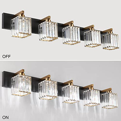 Aipsun Modern Vanity Light Bathroom Lighting Fixtures 5 Light Crystal Bathroom Vanity Light Fixtures (Exclude Bulb) - color: Black Gold, size: 40 inch