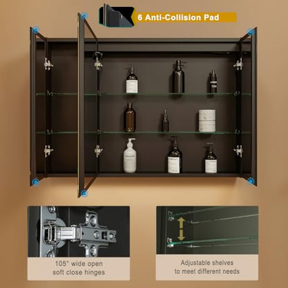 40x28 Inch Three Doors Aluminum LED Bathroom Medicine Cabinet with Mirror | Light Adjustment, Anti-Fog, Sockets&USBs, High Capacity, Easy to Install - color: 3 Door-40*28