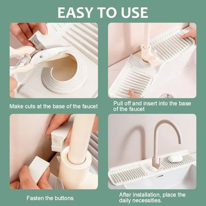 24 Inch Upgraded Draining Mat Folding faucet Mat for Bathroom Sink Splash Guard 7° Slope with Button Lock Water Draining Pad for Kitchen Bathroom Bar(Beige) - color: Beige