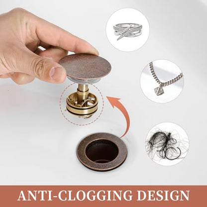 15/8" Bathroom Faucet Vessel Vanity Sink Pop Up Drain Assembly Stopper | Without Overflow Copper Push & Seal by Homevacious - color: Copper, style: Without Overflow