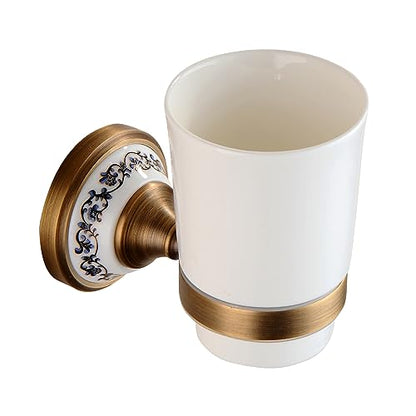 Antique Bronze Brass Toothbrush Holder Cup Holder with White Ceramic Tumbler, Wall Mounted Bathroom Hardware Accessories,Porcelain Design - color: Toothbrush Holder