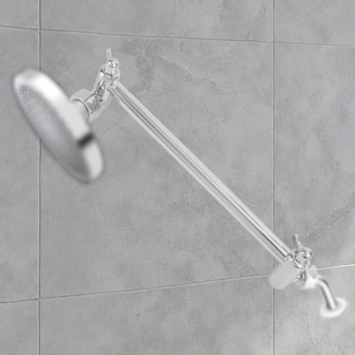 Adjustable Shower Head Extension Arm, 11in Shower Arm Extender with Locking Nut Universal G1/2 Male to Female Connection Anti-Leak Design for Fixed & Handheld Showerheads