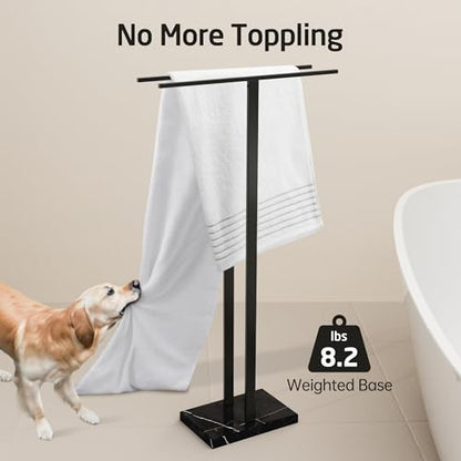 KES 37" Freestanding Towel Rack, Heavy Black Marble Base, Stainless Steel | Natural Veining Marble, Anti-Slip Pads, Rustproof Stainless T-Bars, Stable 8.23 lb Base, No-Drill Setup - color: Black Marble & Black Bar, size: 37" H (Equal-height)