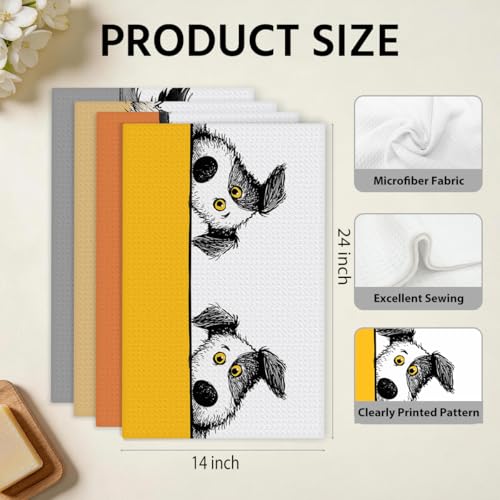 4 Pcs Funny Dog Kitchen Towels, Cute Dogs Gifts Hand Towel 14 x 24 Inches - color: Multi 0129