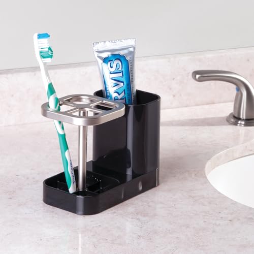 iDesign Toothbrush Holder, Black/Matte Satin | 4 Divided Sections - color: Black