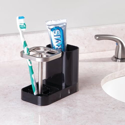 iDesign Toothbrush Holder, Black/Matte Satin | 4 Divided Sections - color: Black