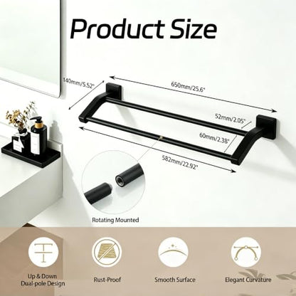 Alise Double Towel Bar,24" Towel Rack for Bathroom Wall Mounted,Matte Black | SUS304 Stainless Steel Bathroom Towel Holder, Quick Drying Towel Hanger Towel Rod, Useable Length 22.9" - color: Matte Black, size: 24-Inch(Joining Process)