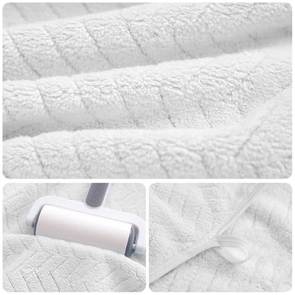 Cozy Wheat Spike Stripes Bath Towel Set Coral Fleece from Bamboo Bathroom Towels-Soft&Absorbent Wheat Spike Stripes Pattern-White