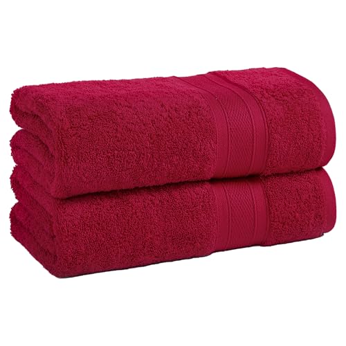 TRIDENT Bath Towel, 2 Piece Bathroom Towel, 100% Cotton, Highly Absorbent, Super Soft, Soft and Plush - Crimson Red - color: Crimson Red