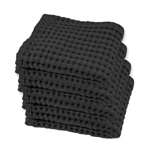 GILDEN TREE Waffle Bath Towels Wash Cloths for Showering, Exfoliating Washcloth Quick Dry Towel, Face Towels for Washing Face Cotton Washcloths Set of 4, Modern Style (Faded Black) - color: Faded Black, size: Washcloth (14" x 14") 4 Pack