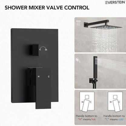 10 Inch High Pressure Rainfall Shower System with Handheld Spray, Wall Mount Bathroom Shower Faucet Set with Valve (Matte Black) - color: Matte Black