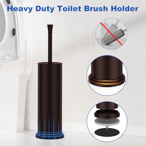 Toilet Brush and Holder Set：304 Stainless Steel Heavy Duty Toilet Bowl Brush，Removable Inner Bowl and Splash Protection，Bathroom Toilet Brush-Dense Bristles for Through Cleaning - color: Bronze