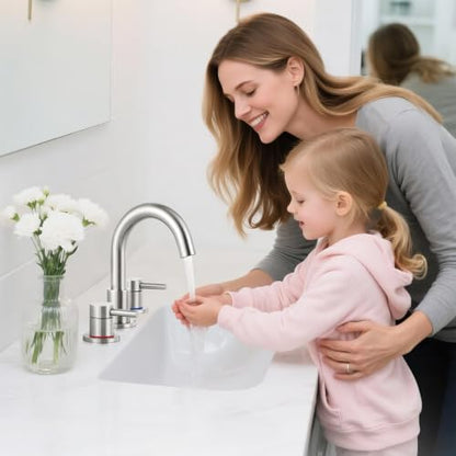 Bathroom Faucet 3 Hole Brushed Nickel, 2-Handle Widespread Faucet | Lead-free stainless steel, pop-up drain, Detachable faucet aerator, 360°swivel, for RV & vanity sink 3-hole mount - color: 1-Brushed Nickel, style: 8 Inch Widespread