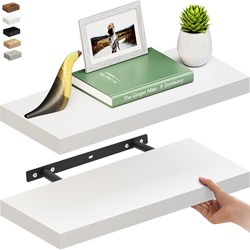 Ballucci Floating Shelf, 2-Pack 24" White Floating Shelves for Wall, Wood Wall Shelf for Home Décor, Floating Shelves for Bathroom, Living Room, Bedroom, 8" Deep Wall Shelves - color: White, size: 23.6 inches