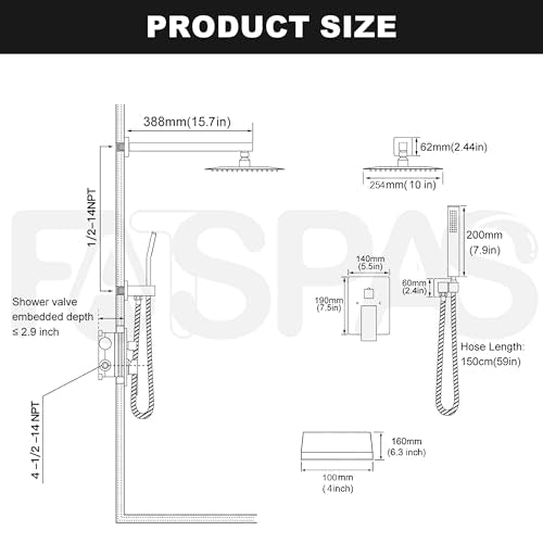 Shower System with 10-Inch Rain Head and Tub Spout | All-Metal Tub Shower Faucet Set, Wall Mounted Rain Showerhead, Handheld Spray, Includes Valve and Trim Kit, Brushed Gold - color: Brushed Gold, style: 10"-With Tub Spout